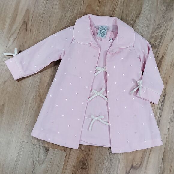 💜NWT Youngland Pink & Cream Polka Dot Coat & Sleeveless Dress Set 24 Months - Picture 1 of 16